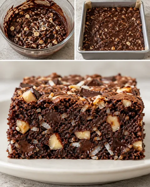 Brownies — hořká čokoláda, lískové ořechy, kokos