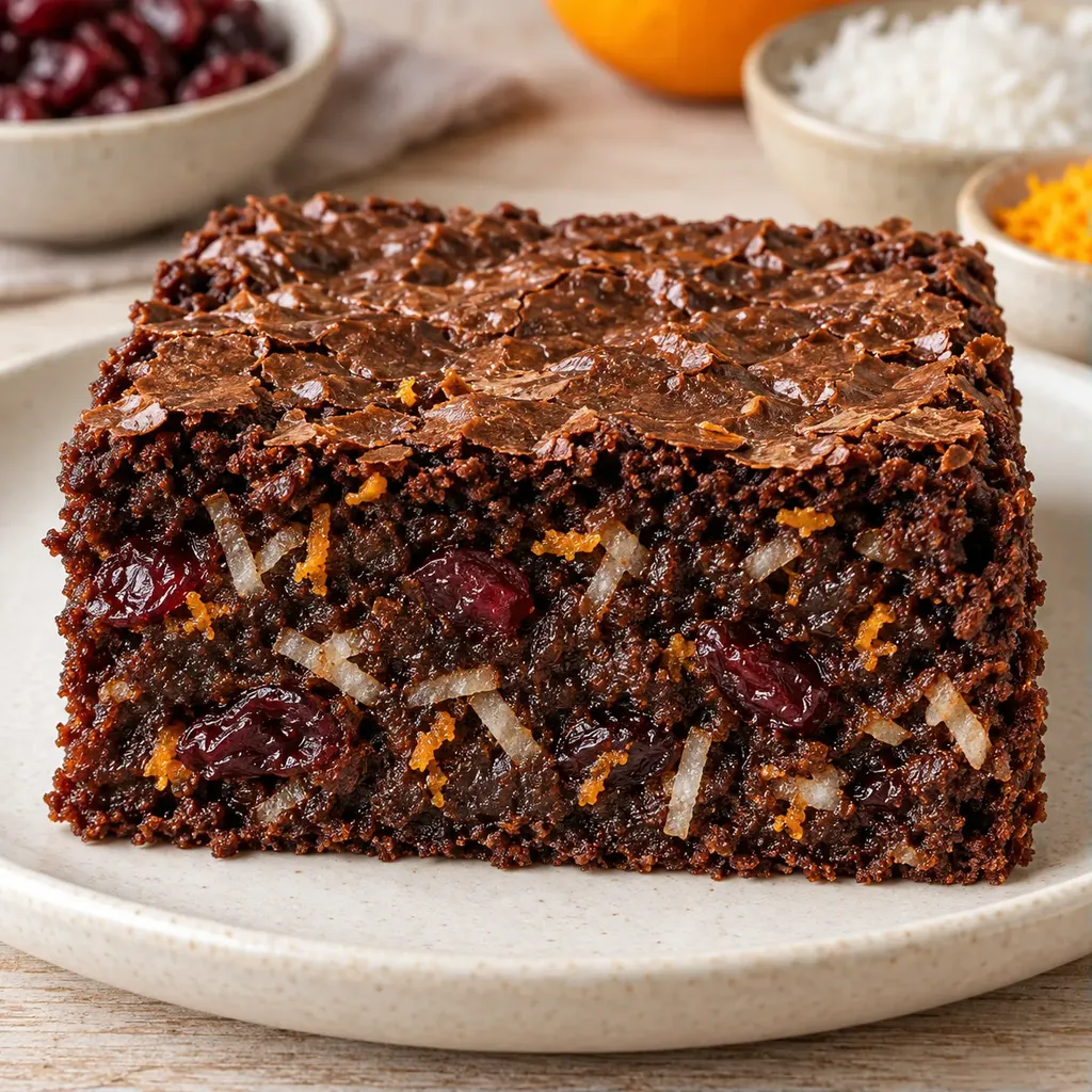 Brownies — brusinky, pomeranč, kokos