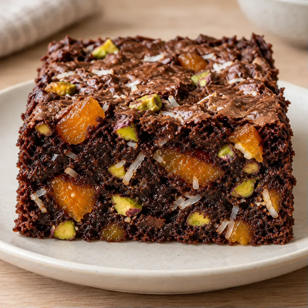 Brownies — sušené meruňky, pistácie, kokos