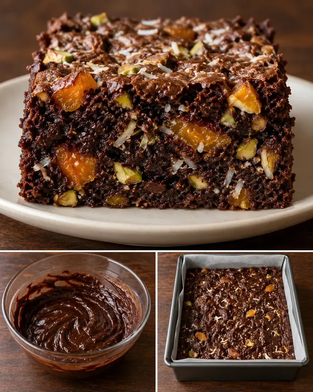 Brownies — sušené meruňky, pistácie, kokos
