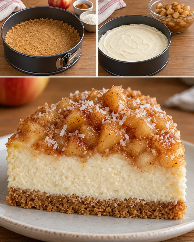 Pečený cheesecake — jablka, skořice, kokos