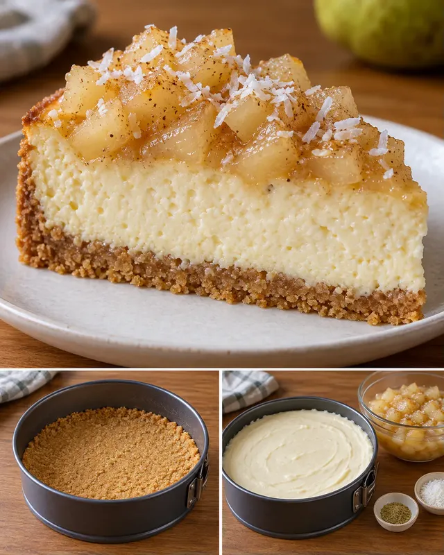 Pečený cheesecake — hrušky, kardamom, kokos