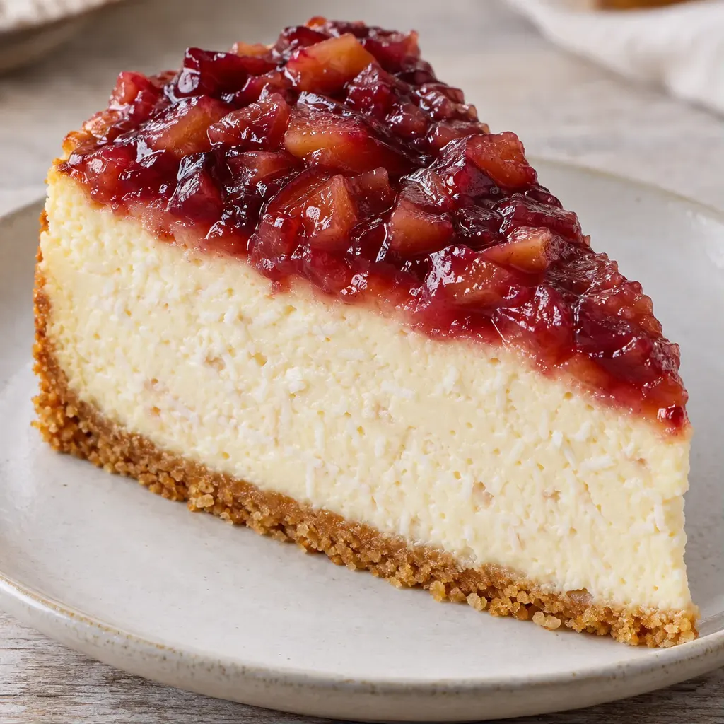 Pečený cheesecake — švestky, vanilka, kokos