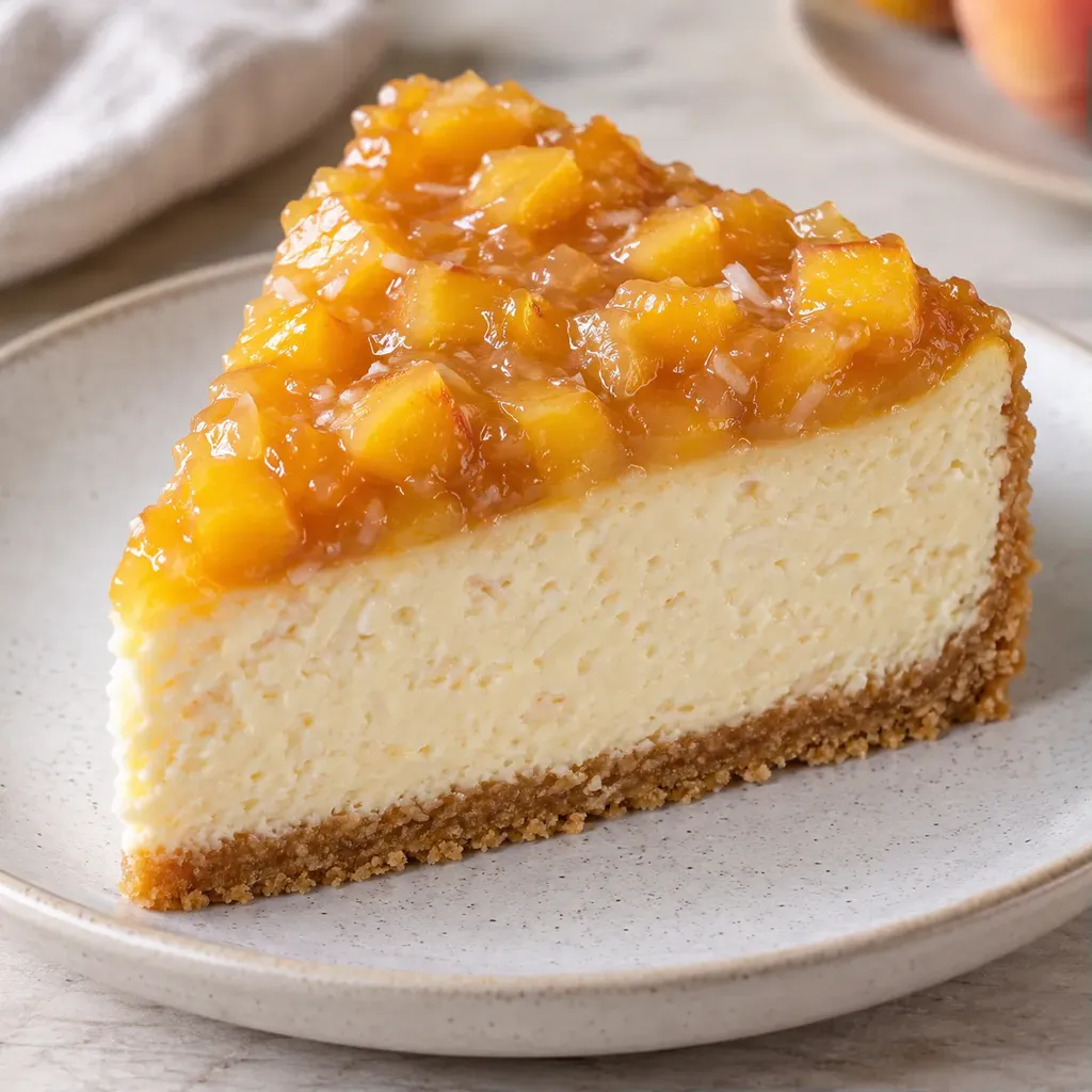 Pečený cheesecake — broskve, vanilka, kokos