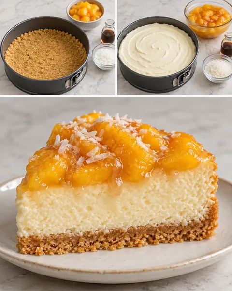 Pečený cheesecake — broskve, vanilka, kokos