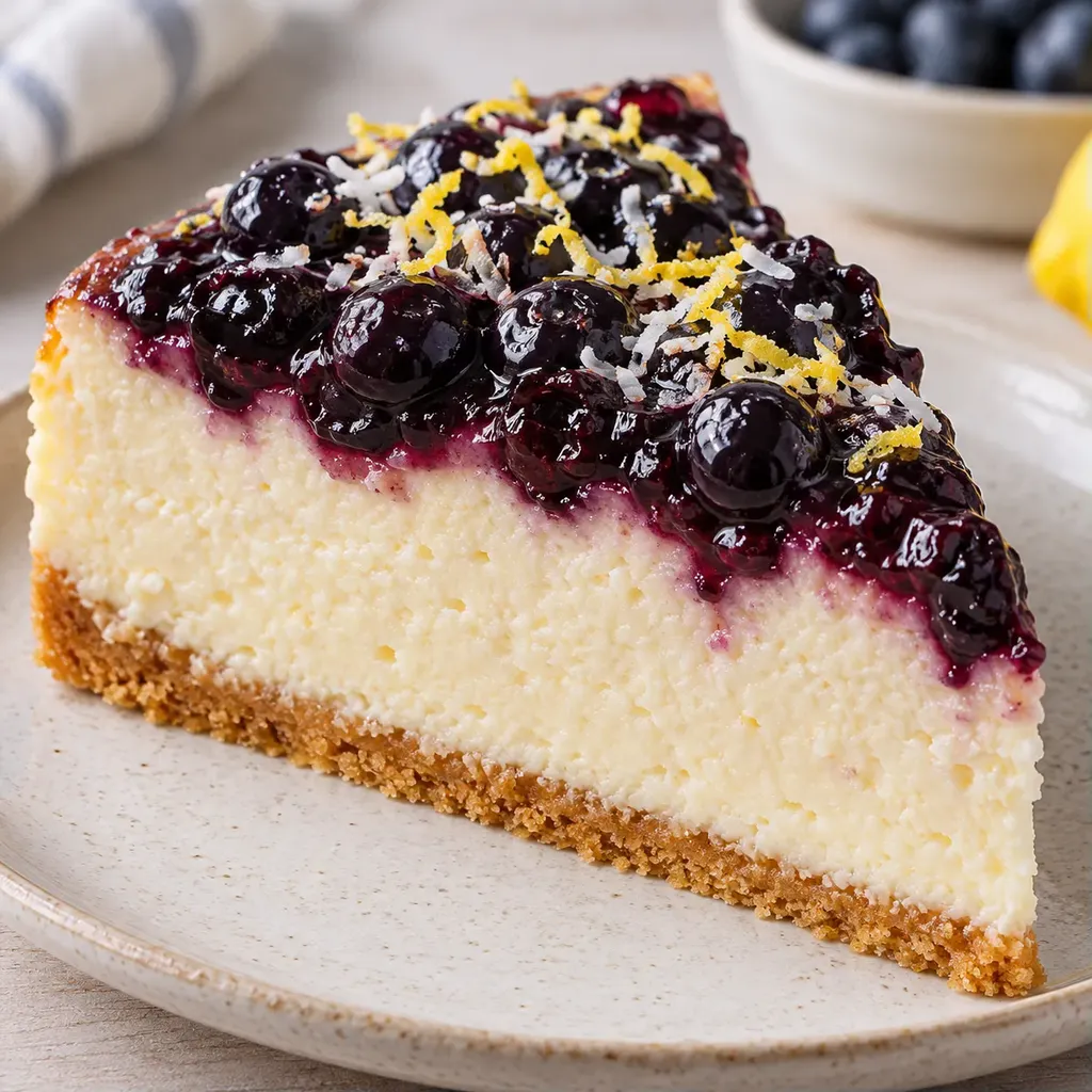 Pečený cheesecake — borůvky, citron, kokos