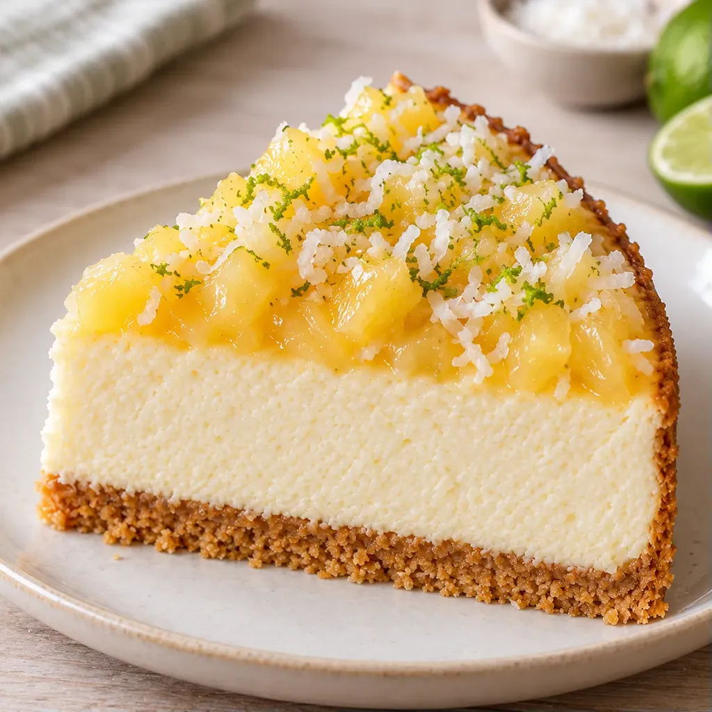 Pečený cheesecake — ananas, limetka, kokos