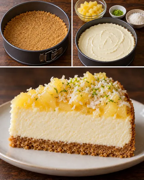 Pečený cheesecake — ananas, limetka, kokos