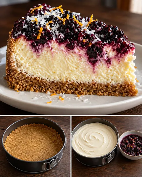 Pečený cheesecake — ostružiny, pomeranč, kokos