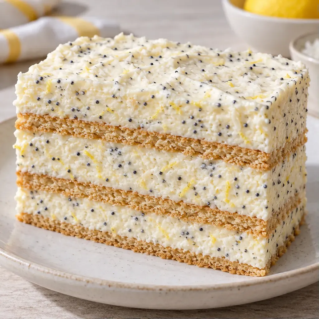 Nepečený sušenkový dort — citron, mák, kokos