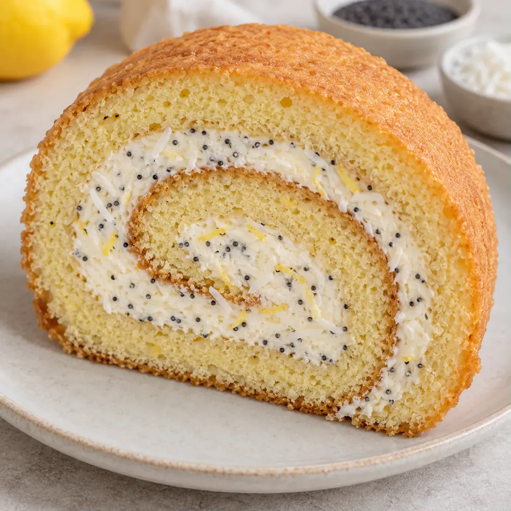 Piškotová roláda — citron, mák, kokos