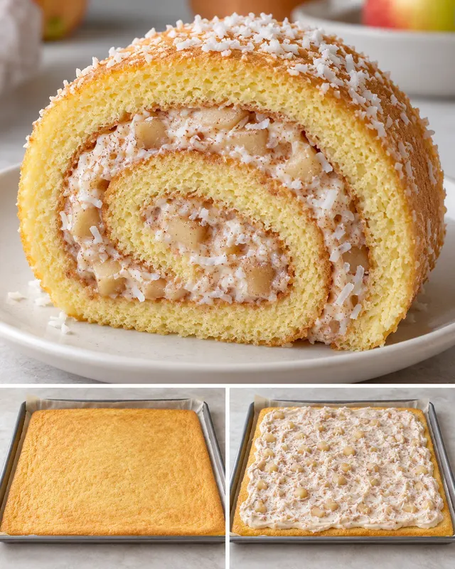 Piškotová roláda — jablka, skořice, kokos