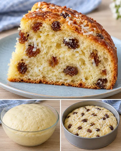 Sladký kynutý koláč — rozinky, vanilka, kokos