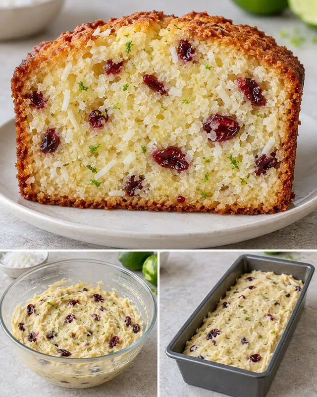 Máslový chlebíček — kokos, limetka, brusinky