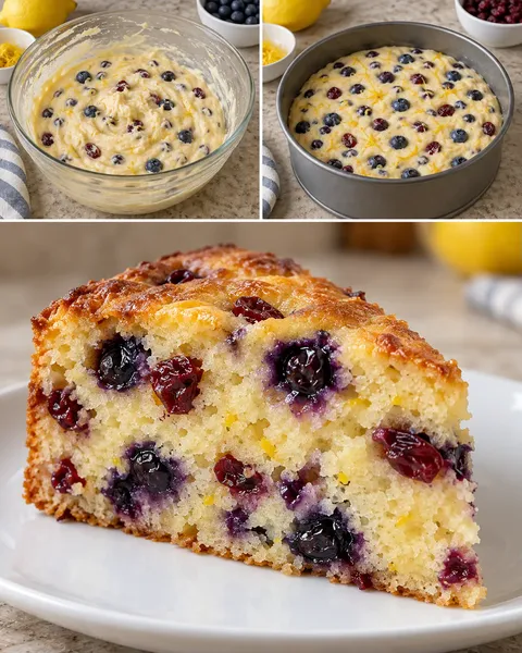 Jogurtový koláč — borůvky, citron, brusinky