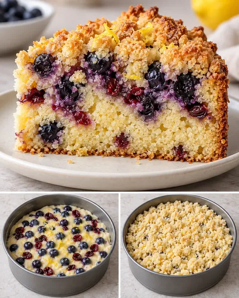Koláč s drobenkou — borůvky, citron, brusinky
