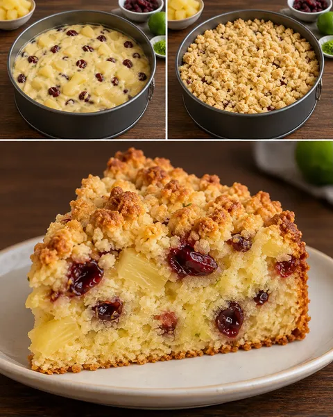 Koláč s drobenkou — ananas, limetka, brusinky