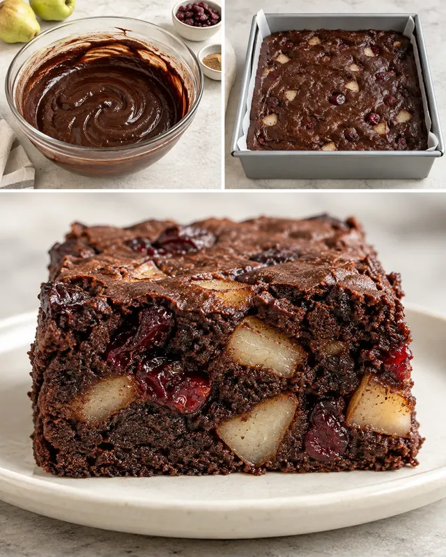 Brownies — hrušky, kardamom, brusinky