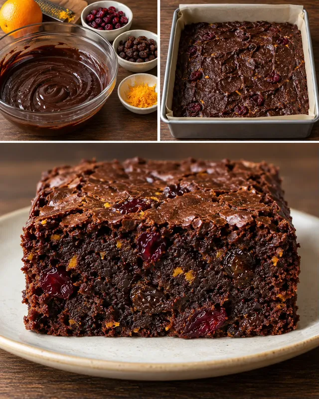 Brownies — brusinky, pomeranč, rozinky