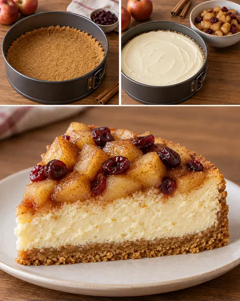 Pečený cheesecake — jablka, skořice, brusinky