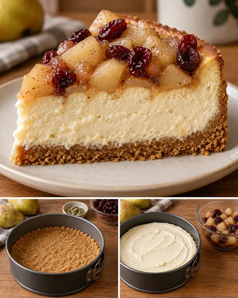 Pečený cheesecake — hrušky, kardamom, brusinky