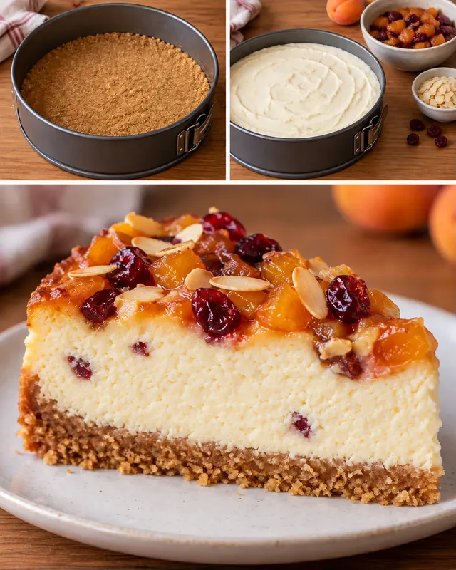 Pečený cheesecake — meruňky, mandle, brusinky