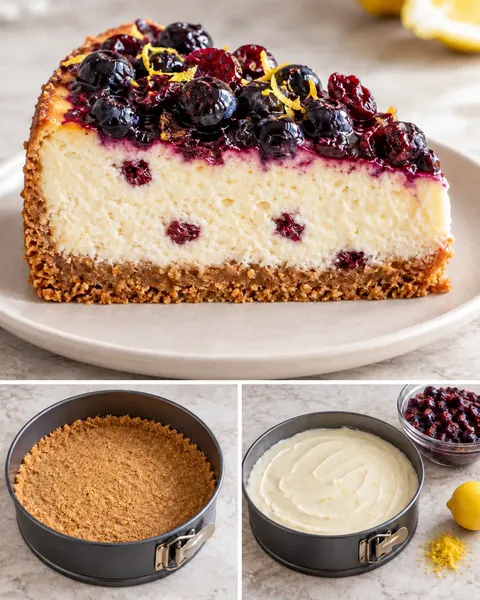 Pečený cheesecake — borůvky, citron, brusinky