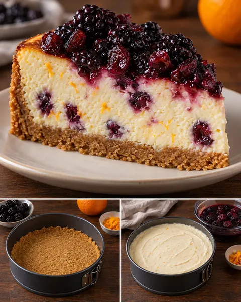 Pečený cheesecake — ostružiny, pomeranč, brusinky