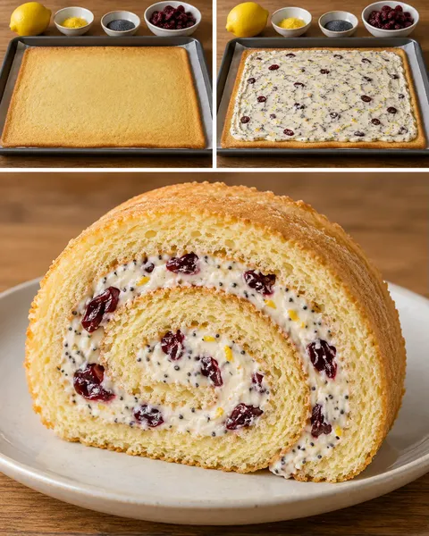 Piškotová roláda — citron, mák, brusinky