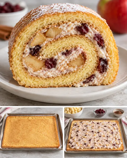Piškotová roláda — jablka, skořice, brusinky