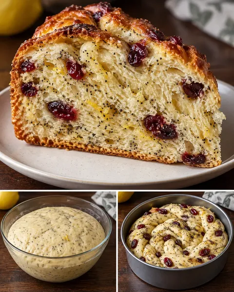 Sladký kynutý koláč — citron, mák, brusinky