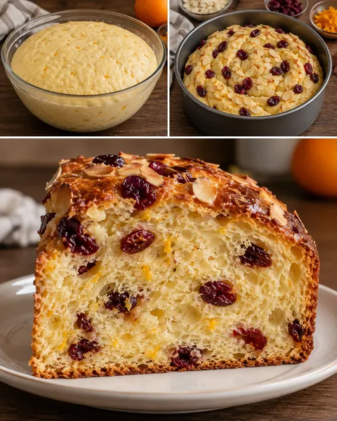 Sladký kynutý koláč — pomeranč, mandle, brusinky