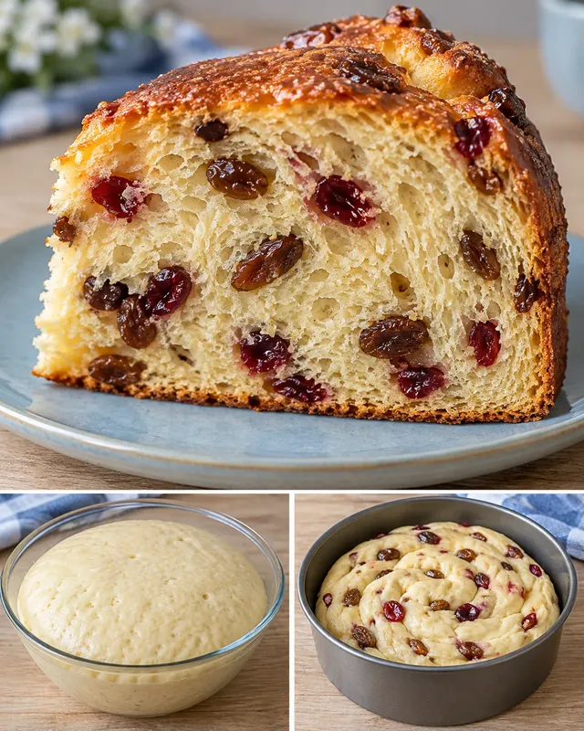 Sladký kynutý koláč — rozinky, vanilka, brusinky