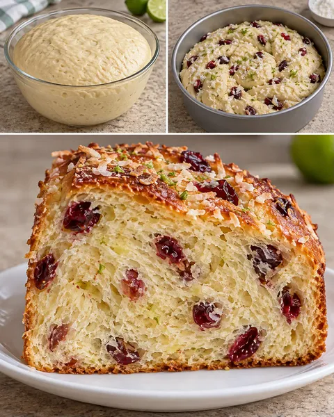 Sladký kynutý koláč — kokos, limetka, brusinky
