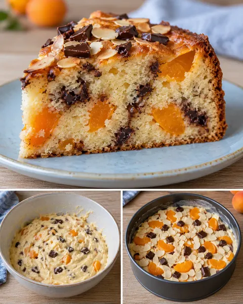 Jogurtový koláč — meruňky, mandle, hořká čokoláda