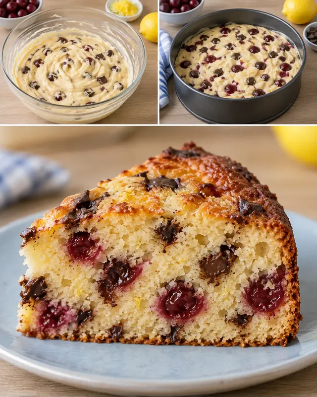 Jogurtový koláč — višně, citron, hořká čokoláda