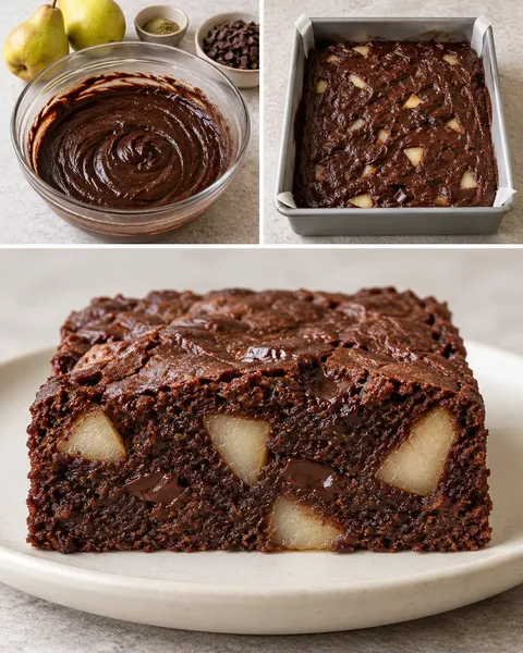 Brownies — hrušky, kardamom, hořká čokoláda