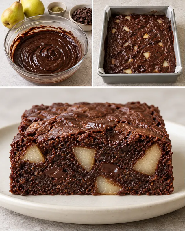 Brownies — hrušky, kardamom, hořká čokoláda