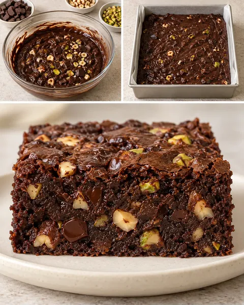 Brownies — hořká čokoláda, lískové ořechy, pistácie