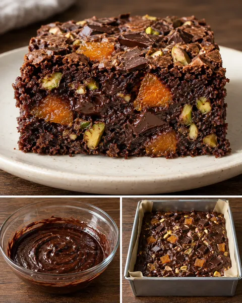 Brownies — sušené meruňky, pistácie, hořká čokoláda