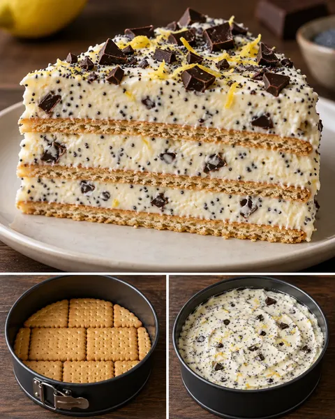 Nepečený sušenkový dort — citron, mák, hořká čokoláda