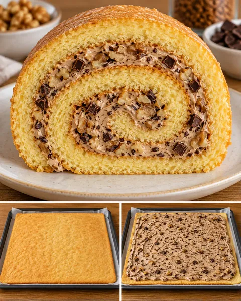 Piškotová roláda — káva, vlašské ořechy, hořká čokoláda