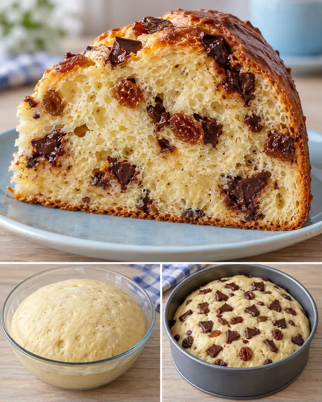 Sladký kynutý koláč — rozinky, vanilka, hořká čokoláda